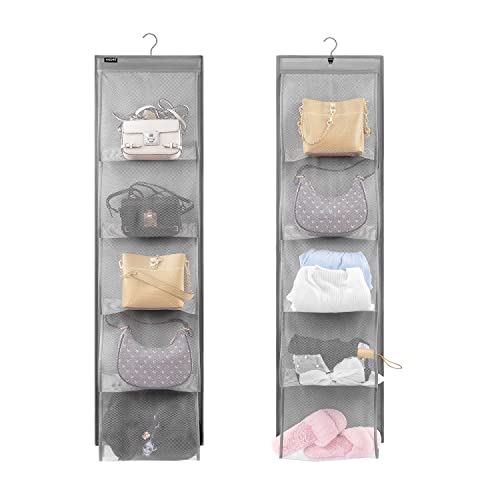 ANZORG 1 Pcs Dual Sided Hanging Handbags Organizer Closet Shoe Holder with 10 Large Pockets Storage for Towel Scarf Clothes (MESH)