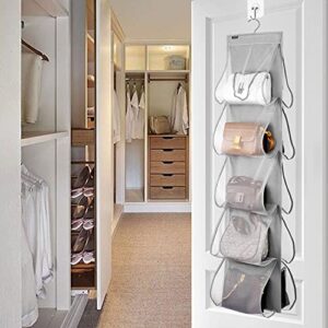 ANZORG 1 Pcs Dual Sided Hanging Handbags Organizer Closet Shoe Holder with 10 Large Pockets Storage for Towel Scarf Clothes (MESH)