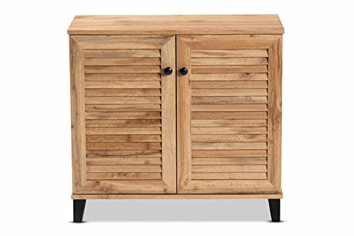 Baxton Studio Coolidge Modern and Contemporary Oak Brown Finished Wood 2-Door Shoe Storage Cabinet