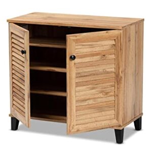 Baxton Studio Coolidge Modern and Contemporary Oak Brown Finished Wood 2-Door Shoe Storage Cabinet