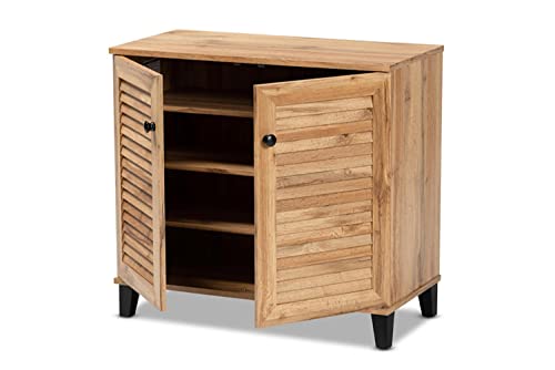 Baxton Studio Coolidge Modern and Contemporary Oak Brown Finished Wood 2-Door Shoe Storage Cabinet