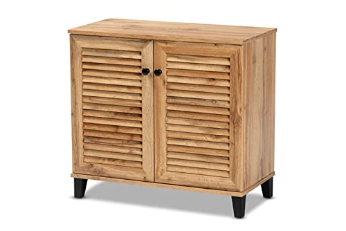 Baxton Studio Coolidge Modern and Contemporary Oak Brown Finished Wood 2-Door Shoe Storage Cabinet