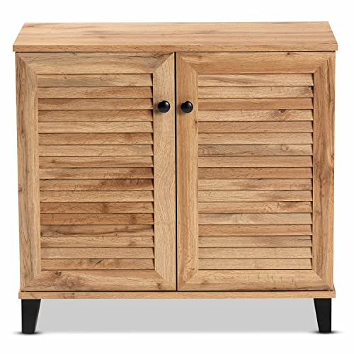 Baxton Studio Coolidge Modern and Contemporary Oak Brown Finished Wood 2-Door Shoe Storage Cabinet