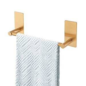 songtec gold towel bar 9-inch, adhesive bath towel rack no drill, strong adhesion tape mount towel holder, stainless steel - brushed gold