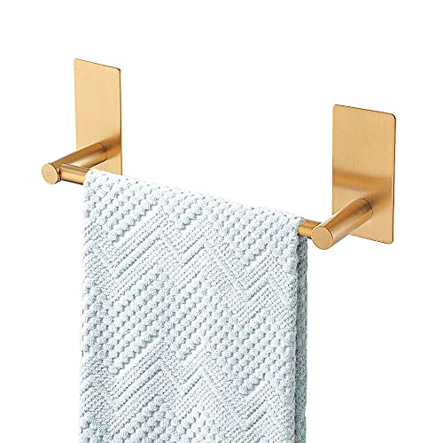 Songtec Gold Towel Bar 9-Inch, Adhesive Bath Towel Rack No Drill, Strong Adhesion Tape Mount Towel Holder, Stainless Steel - Brushed Gold