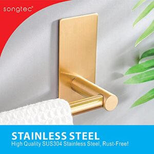 Songtec Gold Towel Bar 9-Inch, Adhesive Bath Towel Rack No Drill, Strong Adhesion Tape Mount Towel Holder, Stainless Steel - Brushed Gold