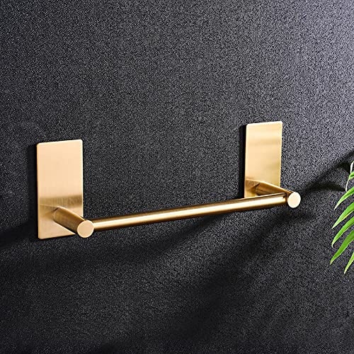 Songtec Gold Towel Bar 9-Inch, Adhesive Bath Towel Rack No Drill, Strong Adhesion Tape Mount Towel Holder, Stainless Steel - Brushed Gold