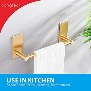 Songtec Gold Towel Bar 9-Inch, Adhesive Bath Towel Rack No Drill, Strong Adhesion Tape Mount Towel Holder, Stainless Steel - Brushed Gold