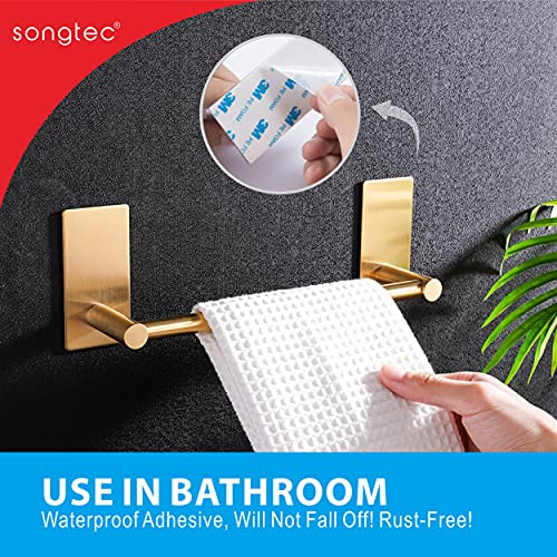 Songtec Gold Towel Bar 9-Inch, Adhesive Bath Towel Rack No Drill, Strong Adhesion Tape Mount Towel Holder, Stainless Steel - Brushed Gold