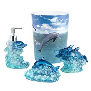 allure home creation jump for joy dolphin 4-piece bathroom accessory set-resin lotion dispenser, toothbrush holder, soap dish and plastic wastebasket
