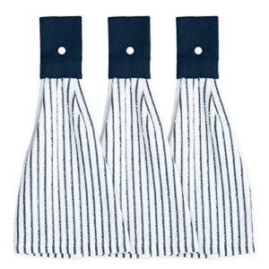[3 pack] kitchen towels with hanging loop for convenient access - extra absorbent - snap button kitchen towel hangs anywhere - versatile hand towels with hanging loops - cotton hanging dish towels