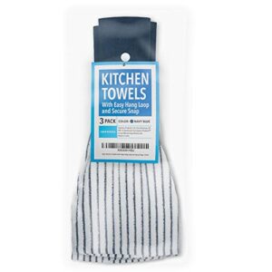 [3 Pack] Kitchen Towels with Hanging Loop for Convenient Access - Extra Absorbent - Snap Button Kitchen Towel Hangs Anywhere - Versatile Hand Towels with Hanging Loops - Cotton Hanging Dish Towels