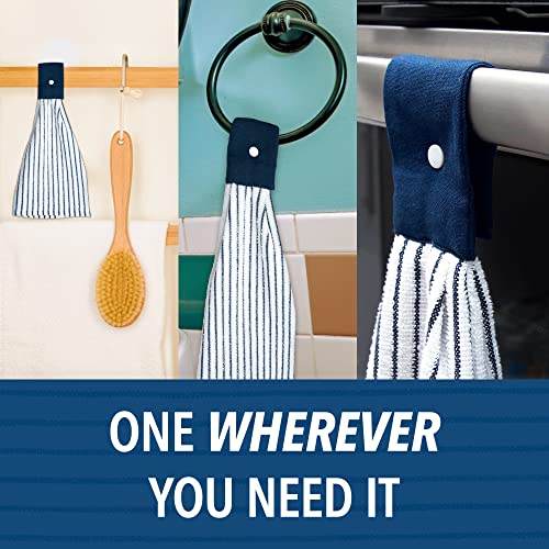 [3 Pack] Kitchen Towels with Hanging Loop for Convenient Access - Extra Absorbent - Snap Button Kitchen Towel Hangs Anywhere - Versatile Hand Towels with Hanging Loops - Cotton Hanging Dish Towels