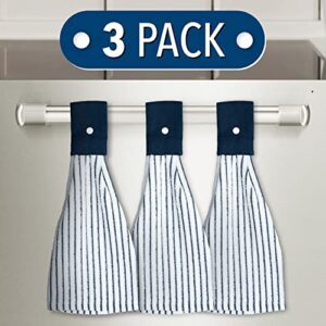 [3 Pack] Kitchen Towels with Hanging Loop for Convenient Access - Extra Absorbent - Snap Button Kitchen Towel Hangs Anywhere - Versatile Hand Towels with Hanging Loops - Cotton Hanging Dish Towels