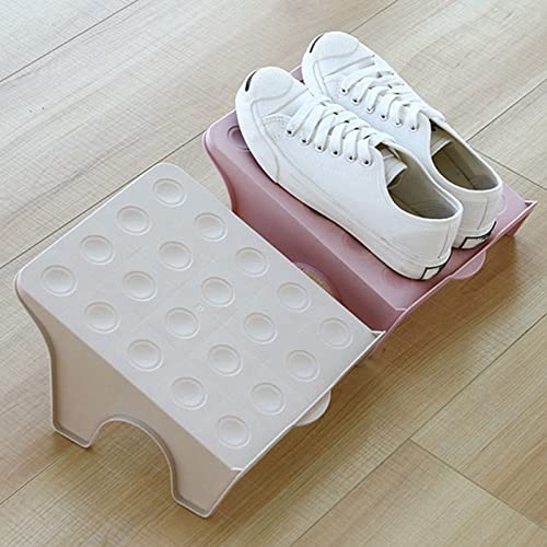 prettDliJUN Double Layer Shoes Storage Rack, Household Space Saver Plastic Shoe Slots Organizer Shoes Holder