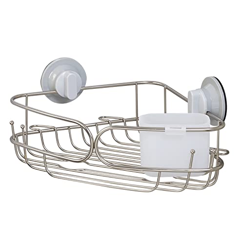 Zenna Home Power Grip Pro Rustproof Multi-Surface Dual Mount Corner Shower Basket, Stainless Steel