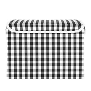 Kigai White Black Plaid Collapsible Storage Box, Oxford cloth Storage Bin with Flip Lids and Hadle, Stackable Storage Organizer for Bedroom Closet Living Room, 16.5"x12.6"x11.8"