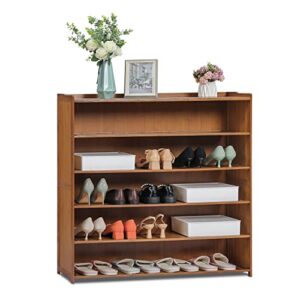 monibloom 6 tier shoe rack stand, bamboo shelf storage cabinet organize for 21-25 pairs entryway hallway bedroom living room, brown
