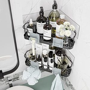 Orimade Corner Shower Caddy Organizer Basket with Hooks Adhesive No Drilling Wall Mount Bathroom Shelf Shampoo Holder Storage Rack Rustproof, 2 Pack-Black, Only for 90-Degree Corner