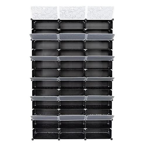 Expandable Shoe Storage Cabinet - 12 Tier Portable Closet Organizer with 72 Pair Capacity 36 Grids Tower Rack Shelf for Heels Boots Slippers - Black