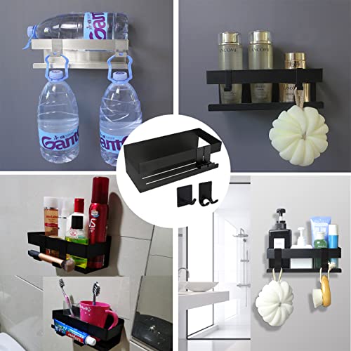 Shower Shelf without Drilling, Shower Shelf, Black Stainless Steel, Brushed Shower Basket, Bathroom Shelf, Organiser, Self-Adhesive Shower Shelf with Adhesive Tape and 4 Hooks, Shower Basket, Stainless Steel for Bathroom