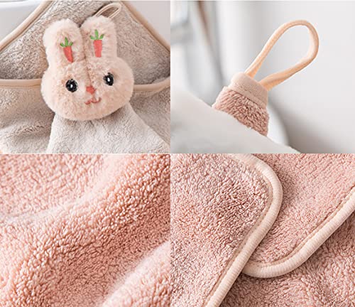 VSER 4 Pack Hanging Hand Towels for Bathroom&Kitchen,Ultra Thick Hand Towel with Hanging Loop,Cute Child/Kids Microfiber Rabbit Hand Towels.Soft,Absorbent,Fast Drying,Reusable,Stylish&Attractive