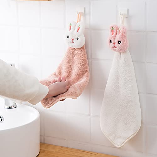 VSER 4 Pack Hanging Hand Towels for Bathroom&Kitchen,Ultra Thick Hand Towel with Hanging Loop,Cute Child/Kids Microfiber Rabbit Hand Towels.Soft,Absorbent,Fast Drying,Reusable,Stylish&Attractive