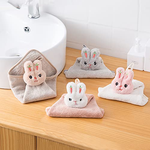 VSER 4 Pack Hanging Hand Towels for Bathroom&Kitchen,Ultra Thick Hand Towel with Hanging Loop,Cute Child/Kids Microfiber Rabbit Hand Towels.Soft,Absorbent,Fast Drying,Reusable,Stylish&Attractive