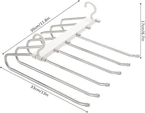 Pants Hangers Space Saving-6 in 1 Stainless Steel Magic Pants Hangers Pants Organizer-Non-Slip Closet Storage Organizer for Skirts Jeans Scarves Belts Towels Ties Leggings（1 Pack）.