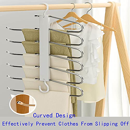 Pants Hangers Space Saving-6 in 1 Stainless Steel Magic Pants Hangers Pants Organizer-Non-Slip Closet Storage Organizer for Skirts Jeans Scarves Belts Towels Ties Leggings（1 Pack）.