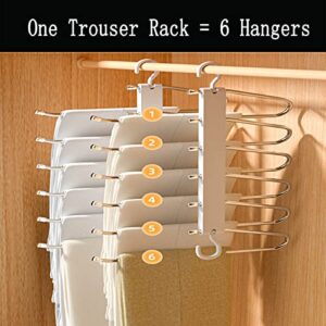 Pants Hangers Space Saving-6 in 1 Stainless Steel Magic Pants Hangers Pants Organizer-Non-Slip Closet Storage Organizer for Skirts Jeans Scarves Belts Towels Ties Leggings（1 Pack）.