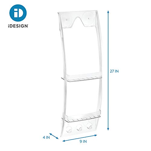 iDesign Plastic Grand Arc Bathroom Suction Shower Caddy for Shampoo, Conditioner, and Soap with Hooks for Razors, Towels, Loofahs, 4.1" x 9" x 28.7", Clear