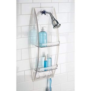 iDesign Plastic Grand Arc Bathroom Suction Shower Caddy for Shampoo, Conditioner, and Soap with Hooks for Razors, Towels, Loofahs, 4.1" x 9" x 28.7", Clear