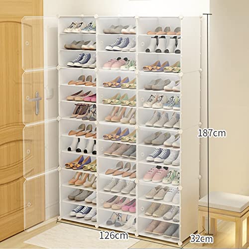 Portable Shoe Rack Organizer 12 Tier DIY Shoe Cabinet, 72 Pair White Plastic Stackable Closet Shoe Box Storage Cabinet for Entryway, Bedroom and Hallway Shoe Cabinet w/Doors