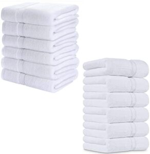 utopia towels 12 bundle pack - bath towel set (6-pack) and hand towels (6-pack)-100% ring-spun cotton-highly absorbent–soft & luxuriou-white