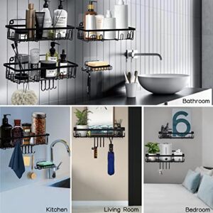 Dulutuxe Shower Caddy Bathroom Organizer Large Size - No Drilling Traceless Adhesive Shower Shelves with 4 Hooks, Wall Mount Stainless Steel Shower Shelf for Bathroom, Toilet, Kitchen, Dorm(4 Pack)