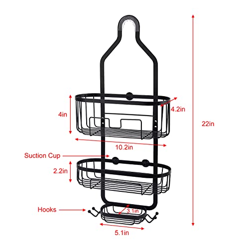 LCOOL Bathroom Hanging Shower Caddy, Over Head Shower Organizer Hanging Basket storage shampoo conditioner soap,with Hooks for Razor and Sponge,Rustproof Stainless Steel (Black)