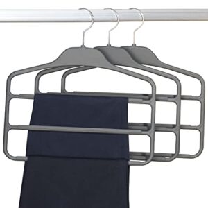 cqqdoq pants hangers 3 pack space saving multi-layer pants hanger non-slip rotating closet organizer hangers for pants jeans scarf tie clothes trousers towels - grey