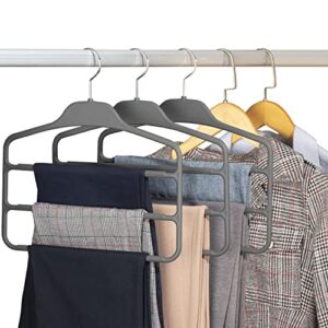 CQQDOQ Pants Hangers 3 Pack Space Saving Multi-Layer Pants Hanger Non-Slip Rotating Closet Organizer Hangers for Pants Jeans Scarf Tie Clothes Trousers Towels - Grey