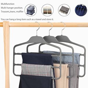 CQQDOQ Pants Hangers 3 Pack Space Saving Multi-Layer Pants Hanger Non-Slip Rotating Closet Organizer Hangers for Pants Jeans Scarf Tie Clothes Trousers Towels - Grey