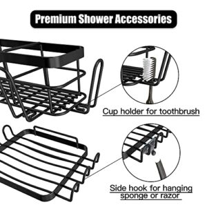 MACHYONG Shower Caddy, 4 Pack Adhesive Shower Organizer, Shower Shelf with Toothbrush Holder, Soap Dish, No Drilling Bathroom Storage Shampoo Holder Rack, Black