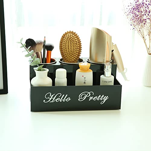 Hair Tool Organizer, Black Acrylic Hair Dryer and Styling Organizer, Bathroom Countertop Blow Dryer Holder, Vanity Caddy Storage Stand for Accessories, Makeup, Toiletries