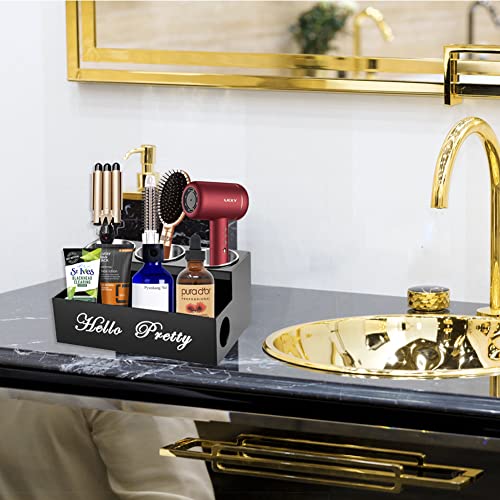 Hair Tool Organizer, Black Acrylic Hair Dryer and Styling Organizer, Bathroom Countertop Blow Dryer Holder, Vanity Caddy Storage Stand for Accessories, Makeup, Toiletries