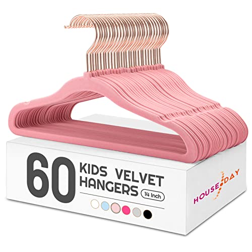 HOUSE DAY Kids Velvet Hangers 60 Pack and Velvet Skirt Hangers 24 Pack, Premium Felt Hangers Set for Childrens