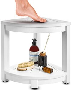rohkex no-maintenance corner shower stool for shaving legs - heavy-duty waterproof bathroom bench with rubber feet, storage shelf - sustainable & versatile for indoor & outdoor use