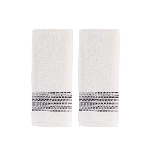 SKL Home by Saturday Knight Ltd. Geo Stripe Hand Towel Set, White 2 Count