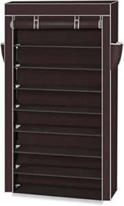shoe rack 10 tier shoes cabinet storage organizer closet with dustproof nonwoven fabric cover r, store up to 45 pairs of shoes (dark brown extra-wide)