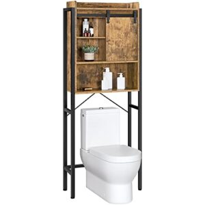 yaheetech over the toilet storage cabinet with sliding door, bathroom oragnizer shelf over toilet, stable freestanding space saving toilet stands with adjustable shelves for bathroom, rustic brown