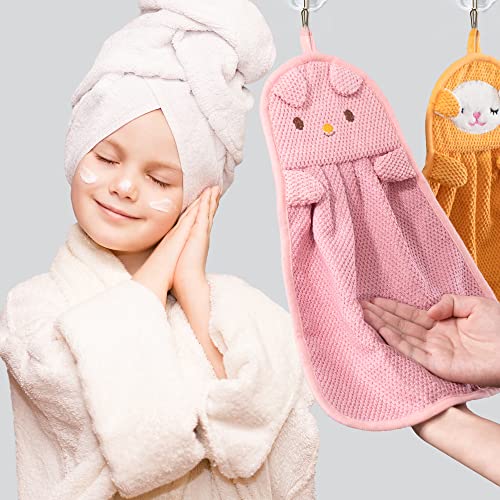 BATTILO HOME 6 Pack Cute Kids Hand Towels with Hanging Loop, Toddler Hanging Hand Towels Microfiber Hand Towels for Bathroom Kitchen Home