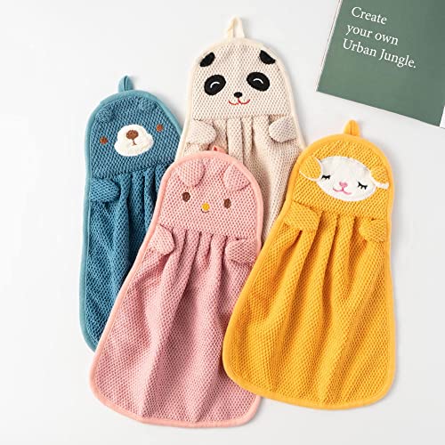 BATTILO HOME 6 Pack Cute Kids Hand Towels with Hanging Loop, Toddler Hanging Hand Towels Microfiber Hand Towels for Bathroom Kitchen Home